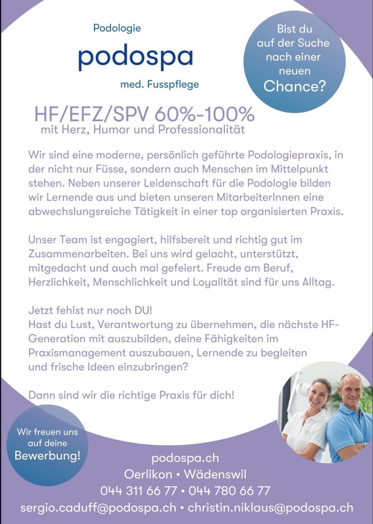Lernende Podologin EFZ bei podospa Zürich Oerlikon