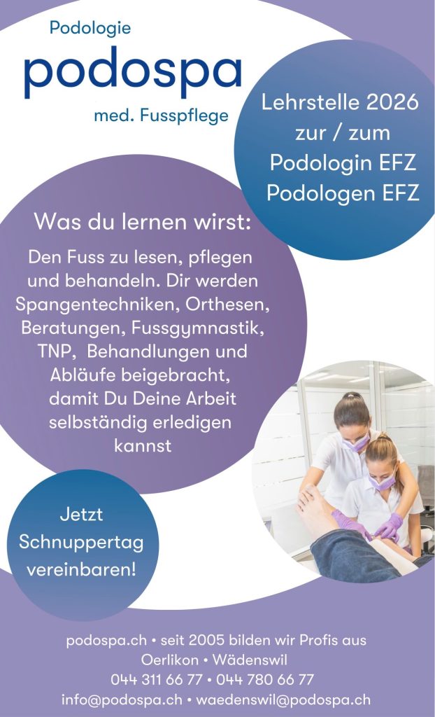 Lernende bei einer podologischen Behandlung in der podospa Lehrstelle EFZ in Zürich Oerlikon und Wädenswil